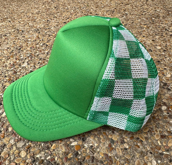 **SALE** RTS Green Checkered Trucker Hat